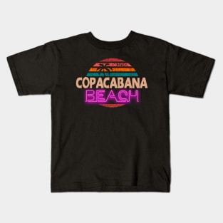 Copacabana Beach neon vintage retro sunset palmtrees Kids T-Shirt